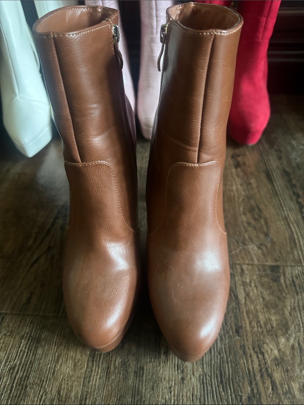 Shoe Dazzle Tan Faux-Leather Ankle Booties